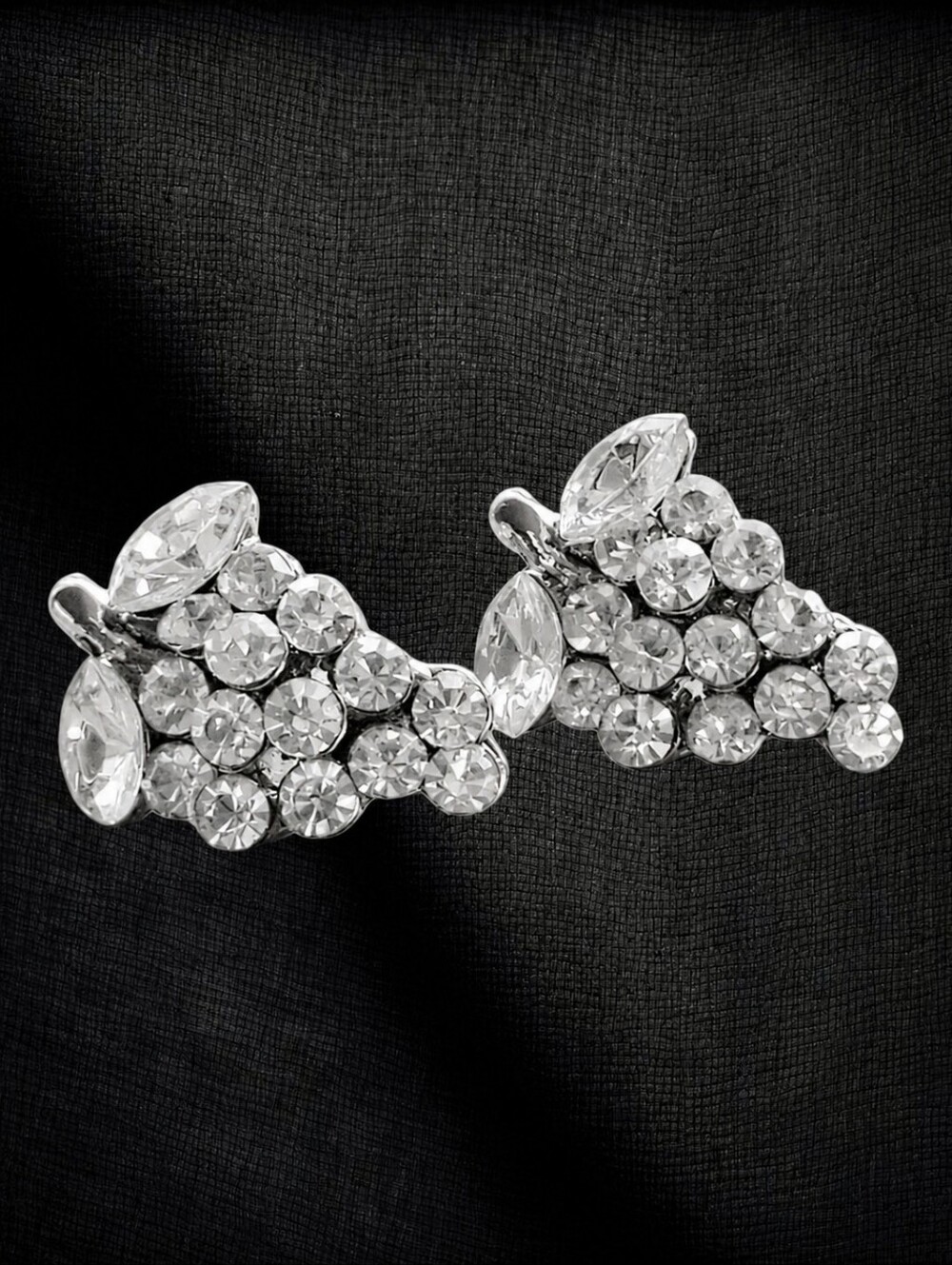 Vintage Clear Rhinestone Grape Cluster Pierced Post Stud Earrings